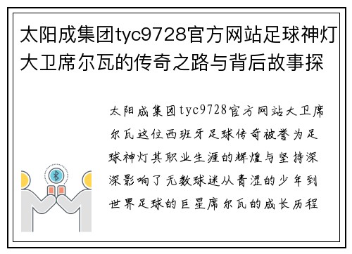 太阳成集团tyc9728官方网站足球神灯大卫席尔瓦的传奇之路与背后故事探索 - 副本